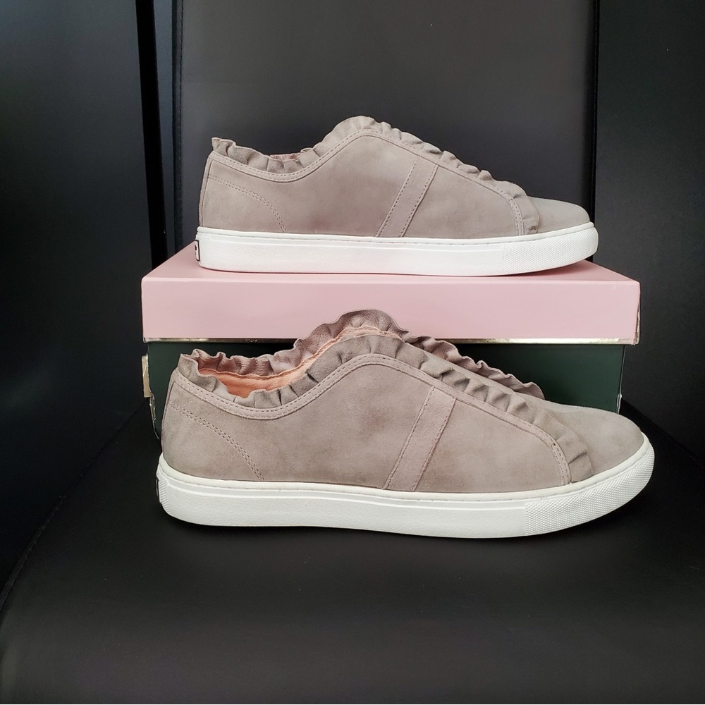 Kate Spade Women’s Lite Gray Suede Ruffled Slip-on Sneakers